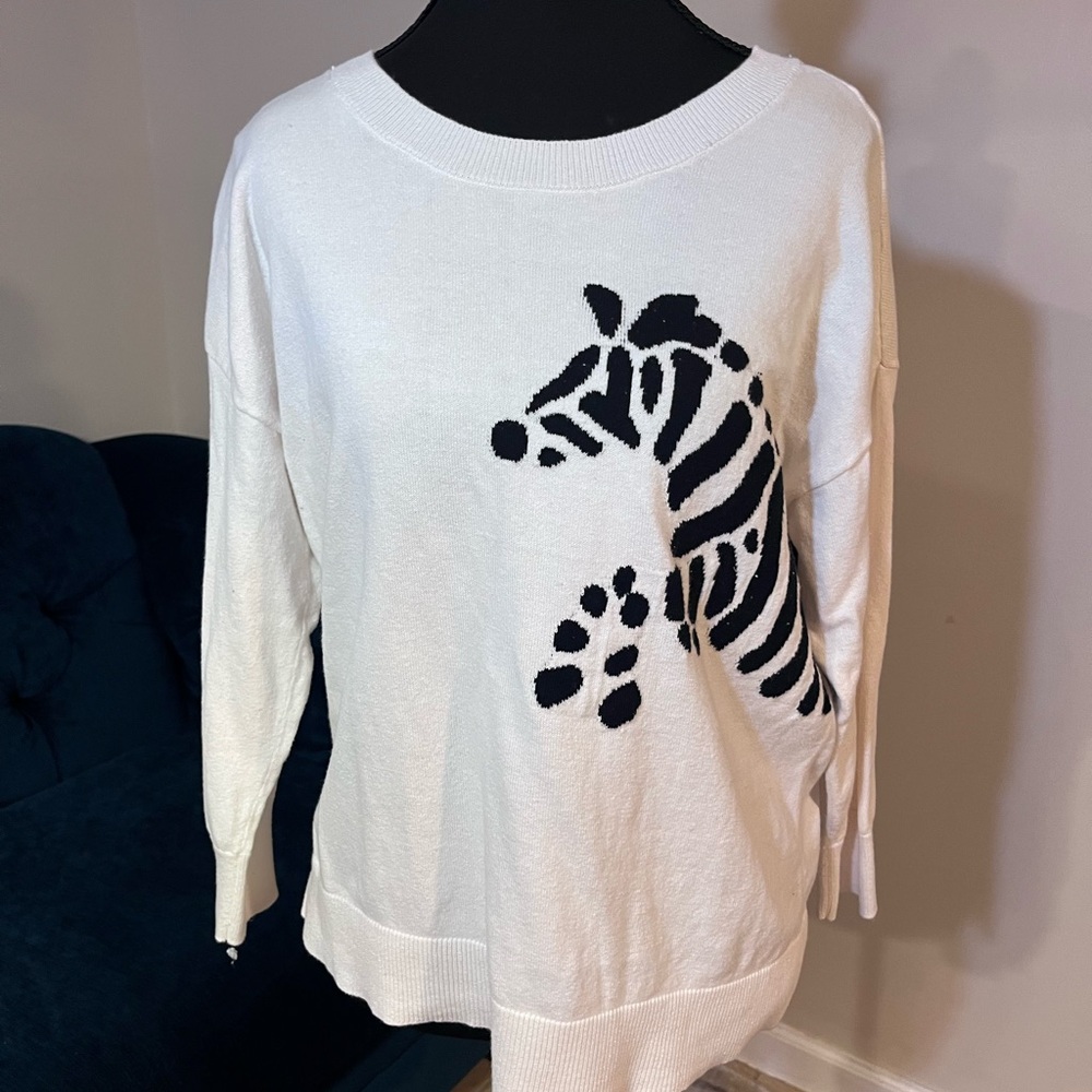 White Sweater with Zebra Design